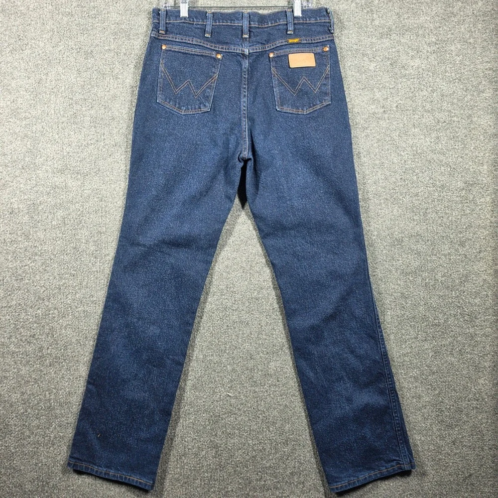 Wrangler Jeans Mens 35 34 Cowboy Cut Jeans Slim Fit Dark Wash Indigo Denim